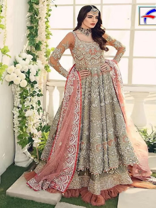 Heavy Designer Long Dress Net Sequence Embroidery With Stone Work Anarkali Suit FM