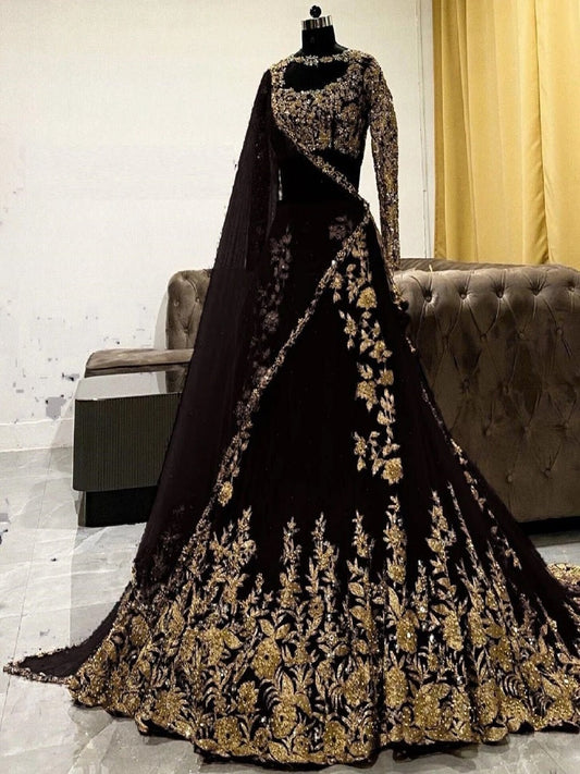 Black Color Georgette Embroidery Work Lengha Blouse Dupatta