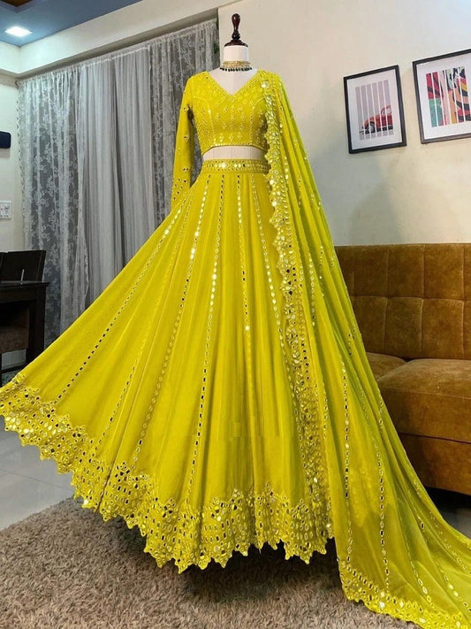 Traditional Wear Faux Georgette Lengha Choli, Bollywood Bridesmaids Lehenga 15-DC2