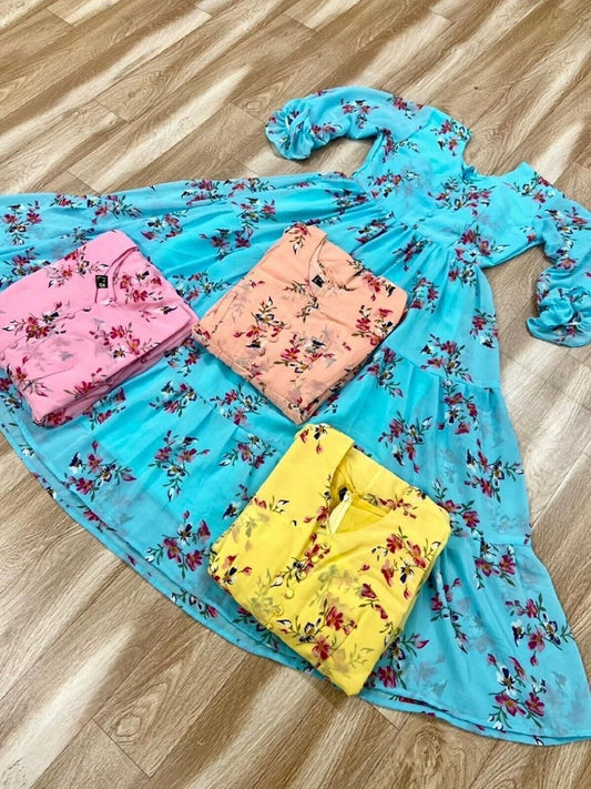 Women Georgette Fit and Flair Gown Fancy Dress 13-GT6