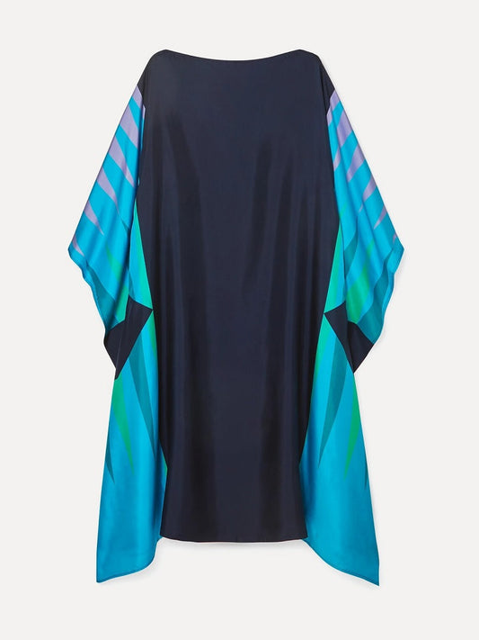 Sky Wings Silk Crepe Kaftan Dress, Boho Caftan J5613