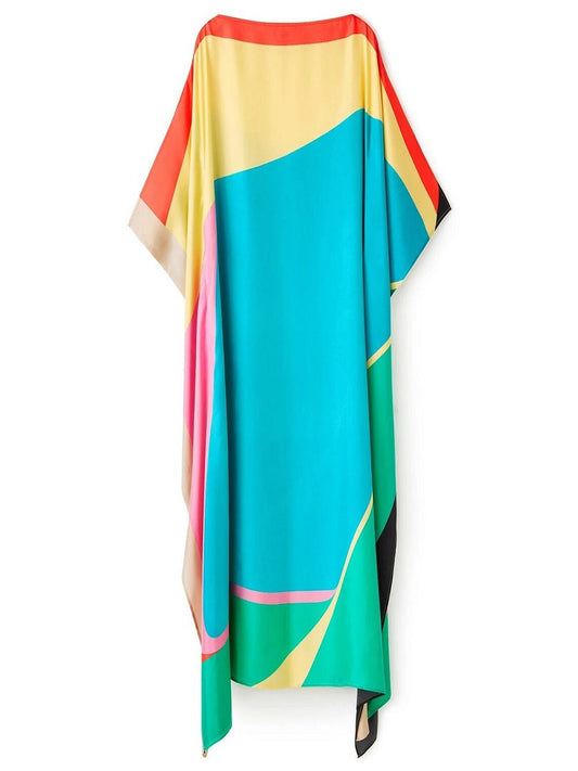 Rainbow Sky Silk Crepe Kaftan Dress Caftan Top J5616