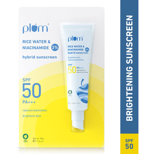 Plum 2% Niacinamide & Rice Water SPF 50 PA+++ Hybrid Sunscreen - 50 GMS