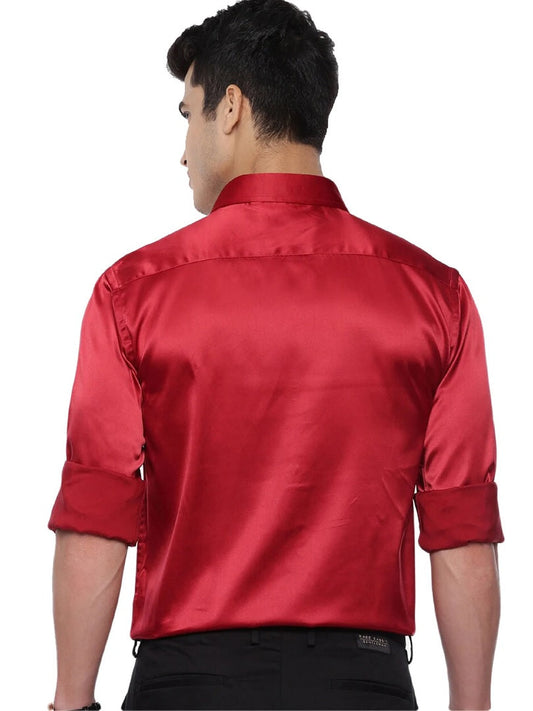 Men Slim Fit Solid Full Sleeves Party Wear Ultra Satin Shirt