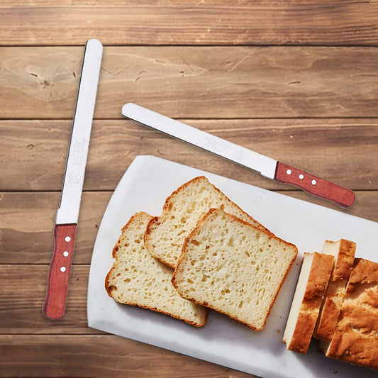Serrated Stainless Steel Bread Knife With Wooden Handle  | 10" and 14" | Set of 2