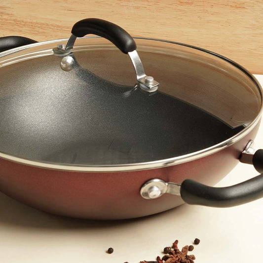 Meyer Narcisa Non-Stick Kadai/Wok With Lid | Safe For All Cooktops | 1.68 Ltr , 2.73 Ltr , 3.24 Ltr , 3.68 Ltr , 4.31 Ltr