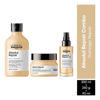 L'Oreal Professionnel Absolut Repair Shampoo,Hair Mask, Hair Serum  Combo