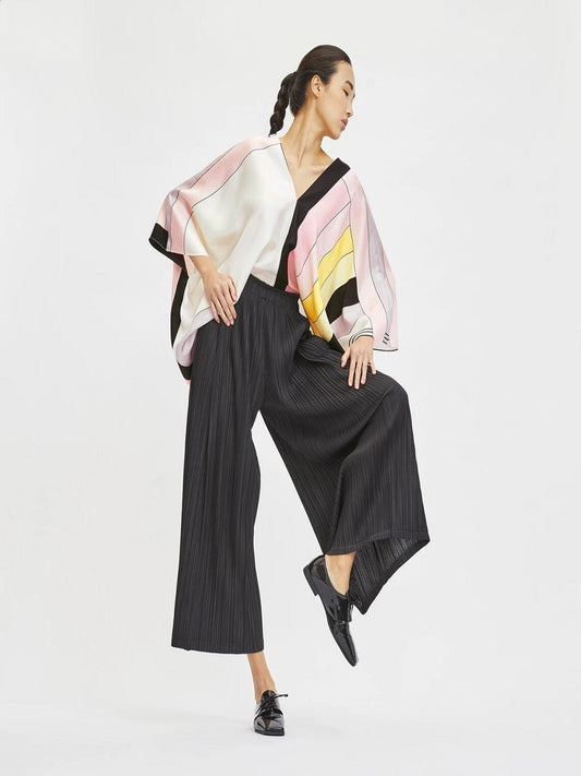 Soft Satin Silk Printed Kaftan Top With Crush Pant Co-ord Sets J5640