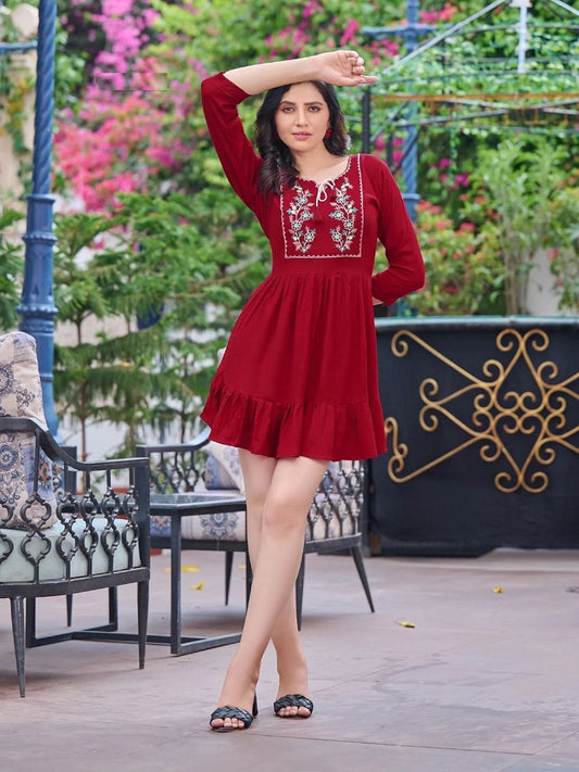 Rayon Party Wear Kurti With Embroidered Work Full Stitched Short Kurti 13-IN5
