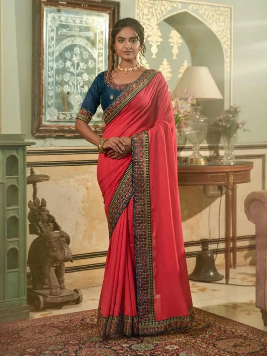 Vichitra Silk Embroidery Work Saree