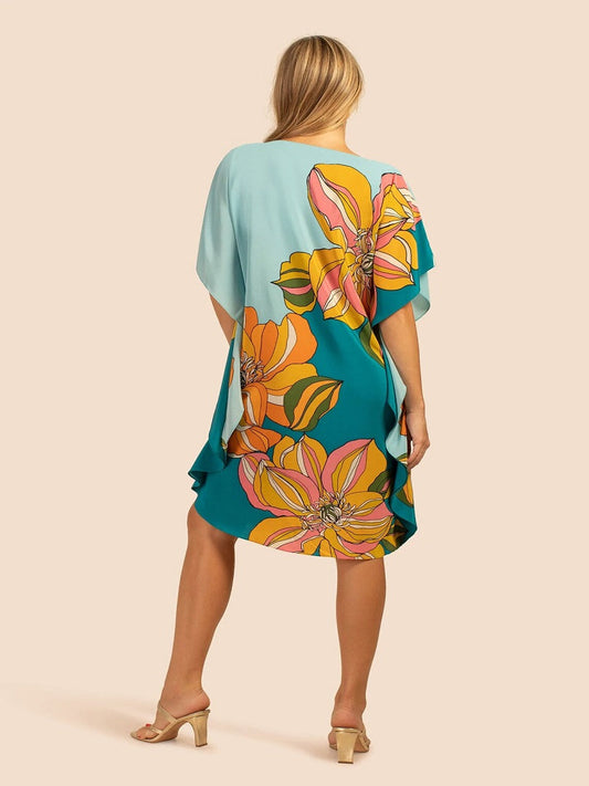 Lounge Wear Floral Printed Knee Length Soft Silk Crepe Kaftan Top J5780