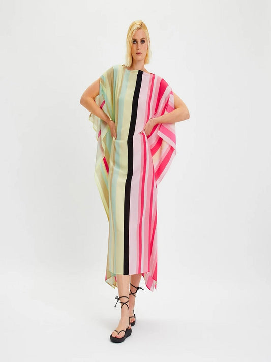 Silk Crepe Stripe Printed Kaftan Top J5688