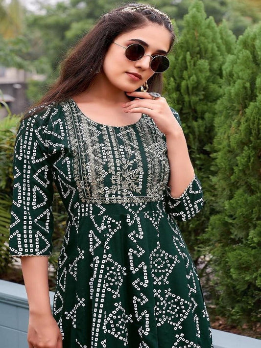 Heavy Rayon Gold With Khadi Print Embroidery Work Gown Collection 13-SR7