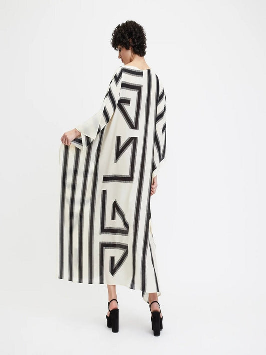 Modern Wear French Moss White & Black Kaftan Dress J5689