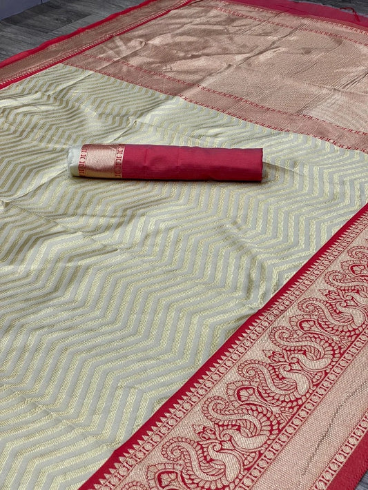 Soft Lichi Silk Jacquard Weaving With Gold Zari Weaving Work Saree