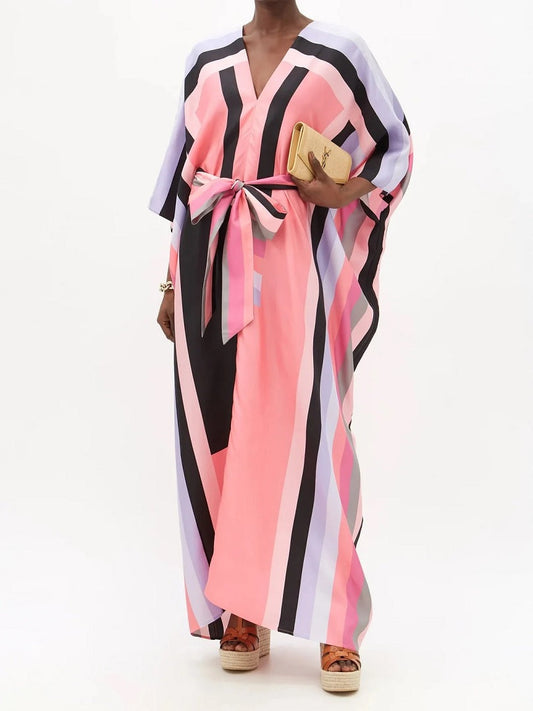 Belt Style Western Wear Exclusive Premium Silk Crepe Kaftans For Women J5707