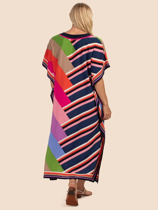 Stylish Beach Wear Colorful Striped Printed Women Kaftan J5704