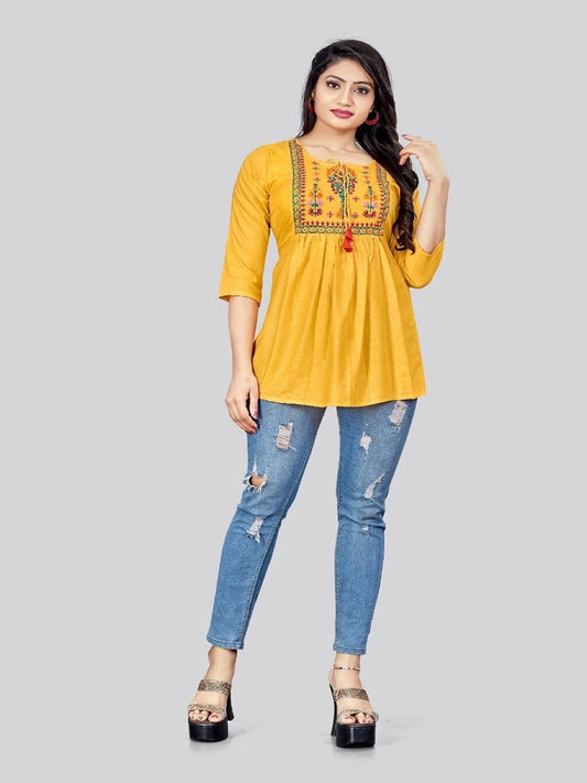 Casual Wear Heavy Rayon Embroidered Women Tunics Top SS