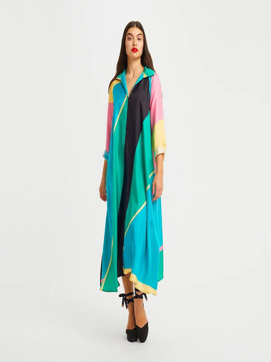 Long Collar Style French Crepe Kaftan Kurti J5714