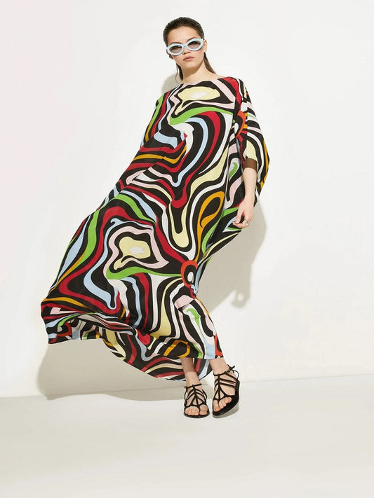 Casual Wear Silk Crepe Abstract Printed Free Size Kaftan J5699