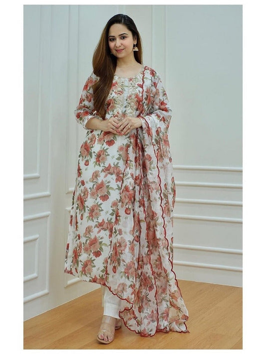 Multi Color Flower Printed Dress For Women & Girls Wear Top Bottom Dupatta Shalwar Suit AK