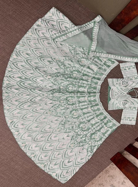 Light Color Taffeta Silk Sequence Cording Work Designer Lehenga Choli Bridal Wear Lengha Blouse With Dupatta LG