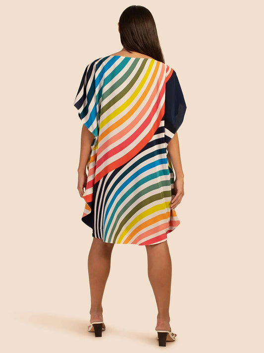 Rainbow Stripes Short Silk Crepe Kaftan J5675