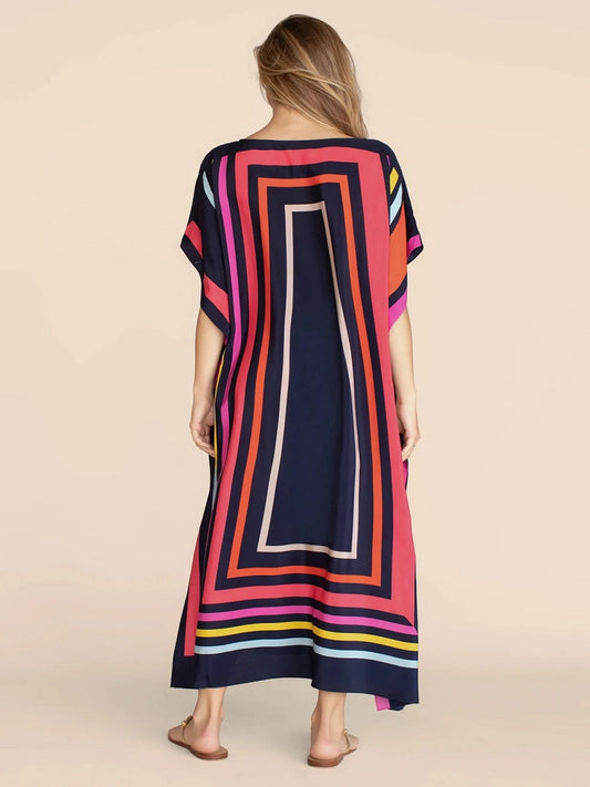 Calf Length Boat Neck Style Satin Silk Modest Wear Printed Kaftan J5625