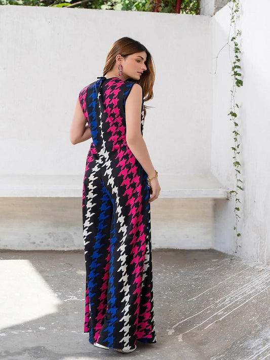 Party Wear Printed Korean Jumpsuit With Pockets J5715