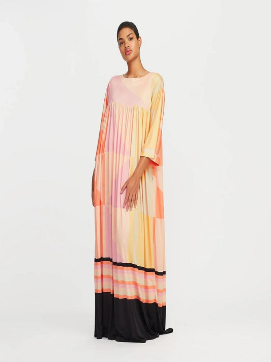 Digital Printed Evening Wear Poly Rayon Cotton Maxi Top Dress Gowns J5758