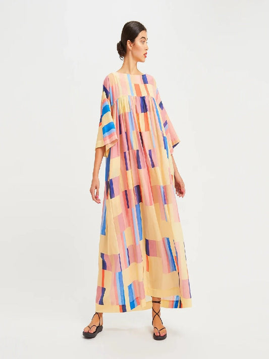 Fashion Wear Block Printed Premium Kaftan Top Maxi Dress J5760