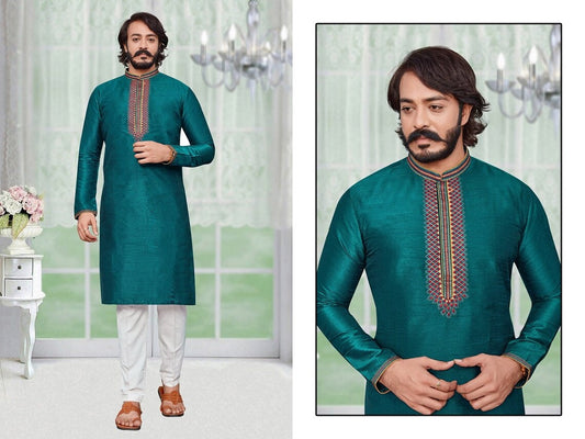 Men's Jacquard Silk Kurta and Pyjama Set Men Wear 16-LL2