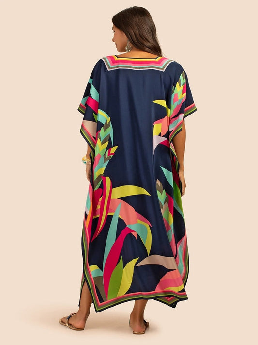 Plus Size Silk Crepe Kaftan Dress Caftan Maxi Beach Dresses J5680