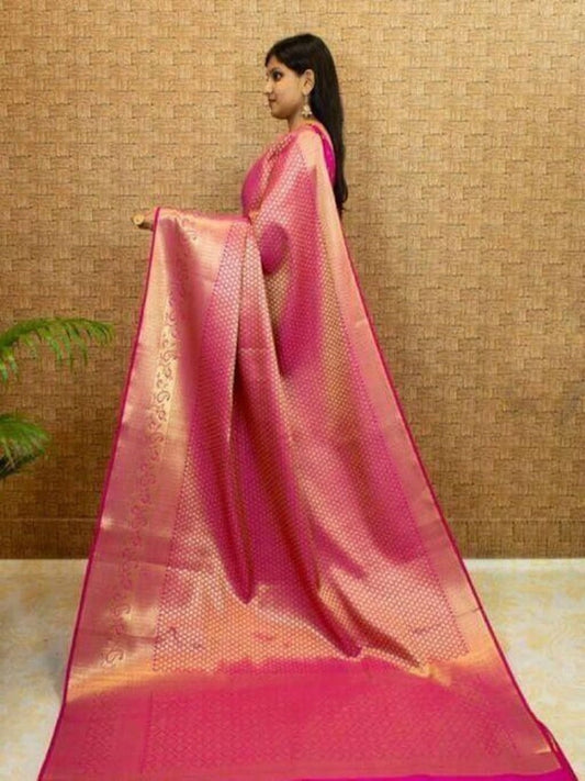 Pink Color Lichi Silk Saree with Unstitched Blouse