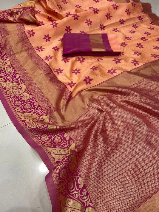 Peach Color Kanchipuram Silk Women Saree