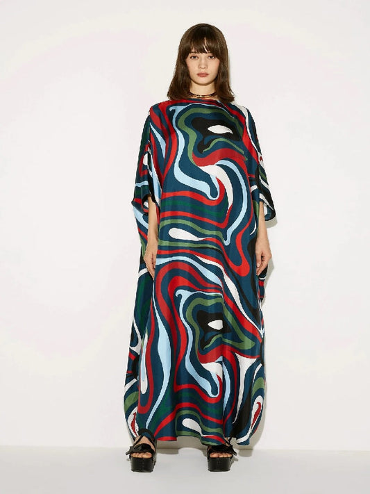 Women's Silk Crepe Kaftan Long Printed Caftan Dress J5721