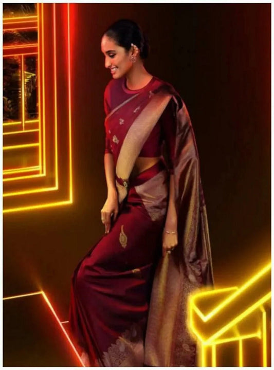 Kanchipuram Silk Saree Jacquard Border Sari Unstitched Blouse