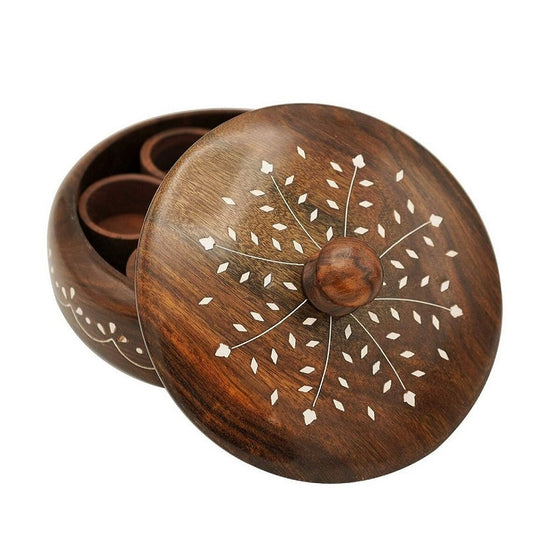 Round Wooden Masala Box, Anjarai Petti, Dry Fruit Box, Spices Box