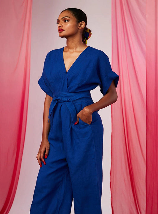 Women's Royal Blue Linen Jumpsuit