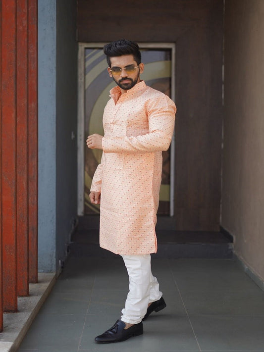 Peach Kurta Jacquard Silk Kurta With Pajama Bollywood Party Kurta 16-VN7