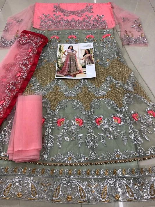 Heavy Designer Long Dress Net Sequence Embroidery With Stone Work Anarkali Suit FM
