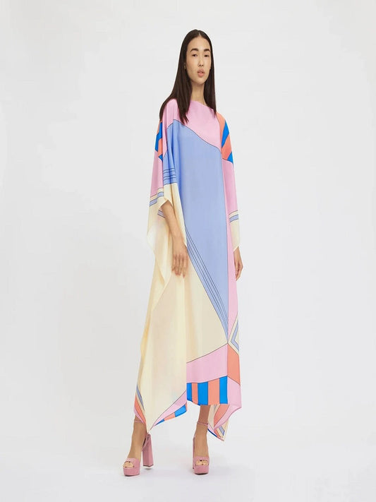 Women's Casual Wear Soft Silk Crepe Kaftan, Beach Party Wear Dress J5602