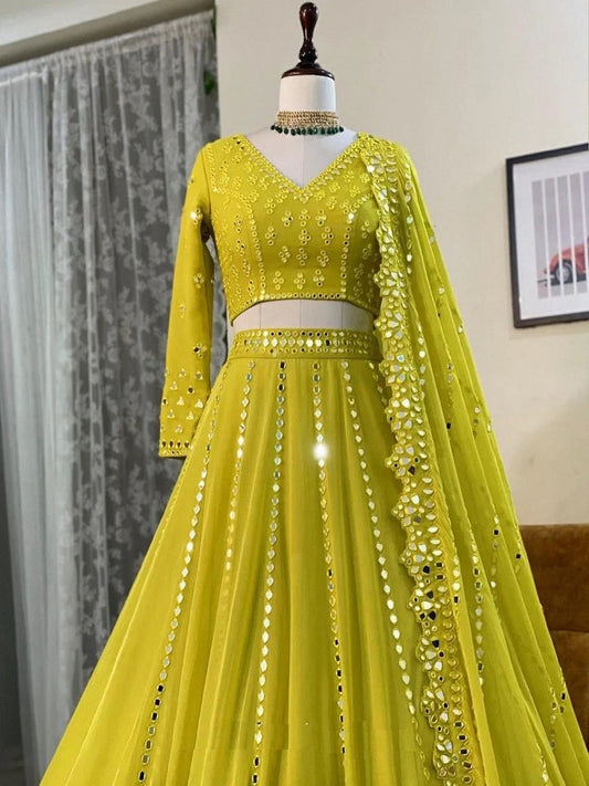 Traditional Wear Faux Georgette Lengha Choli, Bollywood Bridesmaids Lehenga 15-DC2