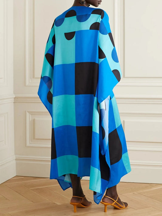 Latest Soft Silk Crepe Black And Blue Kaftan Tunic J5615