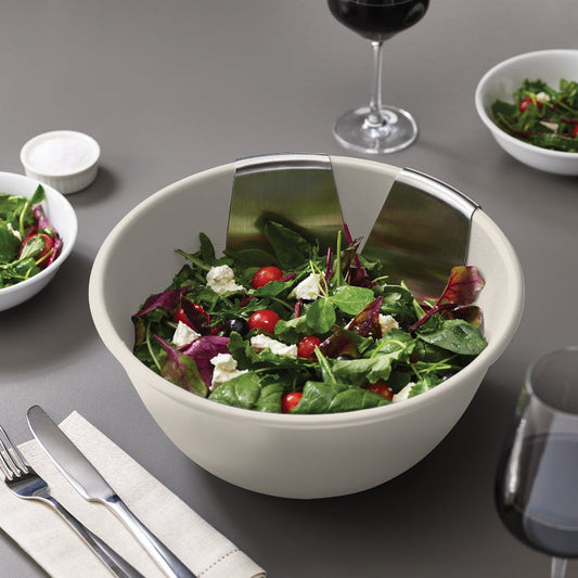 Uno Cream Salad Bowl & Stainless Steel Server Set