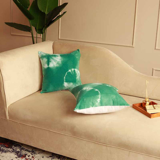 Serenity Green Tie & Dye Cushion Covers | Set of 2 | 18x18 Inches