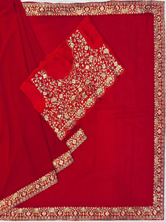 Red Heavy Georgette Sequence Work Saree