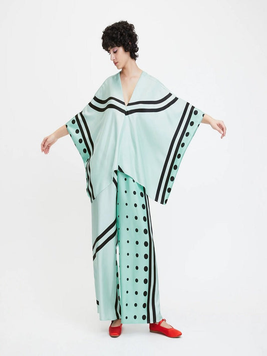 Sea Green Soft Satin Silk Printed Co ord Women Pant Suit Set J5682