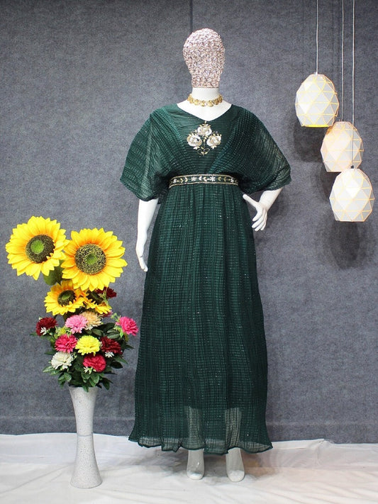 New Fancy Heavy Faux Georgette Gown With Khatli Work And Belt 13-PC2