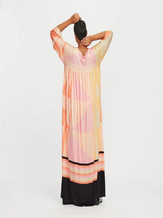 Digital Printed Evening Wear Poly Rayon Cotton Maxi Top Dress Gowns J5758